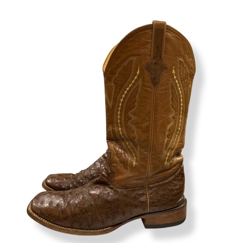 Ferrini Italia Mens Colt Full Quill Ostrich 13 EE Brown‎ Handmade Square Toe
